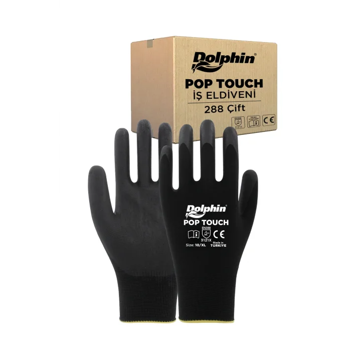 Dolphin Polyester Poliüretan İş Eldiveni Siyah POP TOUCH 10-XL 288 Çift - Koli