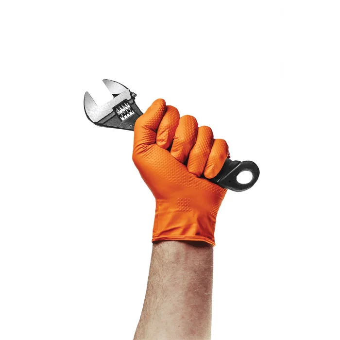 Dolphin PowerGrip Ekstra Kalın Turuncu Nitril Eldiven Elmas Dokulu M 50 Adet x 20 Paket - Koli
