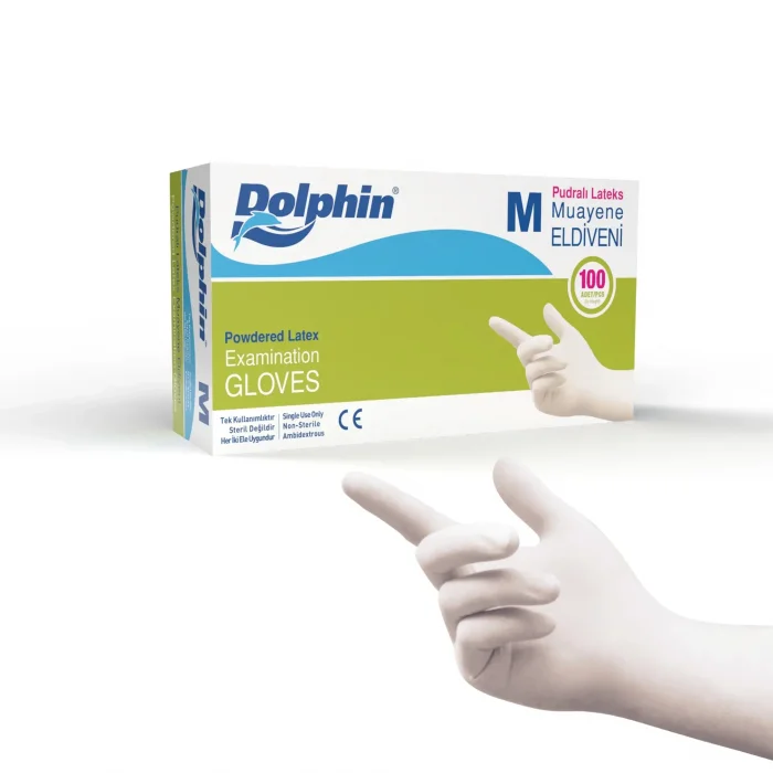 Dolphin Pudralı Lateks Muayene Eldiveni M Beden - 1 Kutu - MDR