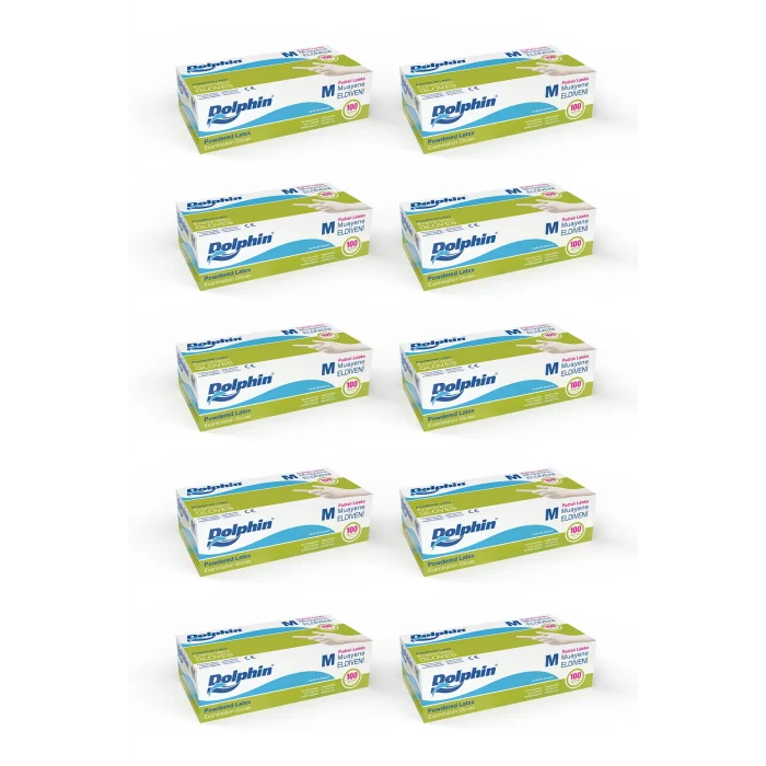 Dolphin Pudralı Lateks Muayene Eldiveni M Beden 100 Adet x 10 Paket - MDR