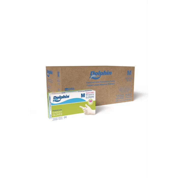 Dolphin Pudralı Lateks Muayene Eldiveni M Beden 100 Adet x 20 Paket - MDR - Koli