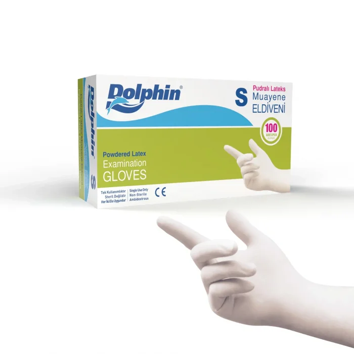Dolphin Pudralı Lateks Muayene Eldiveni S Beden - 1 Kutu - MDR