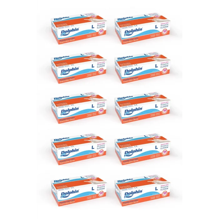 Dolphin Pudrasız Lateks Muayene Eldiveni L Beden 100 Adet x 10 Paket - MDR