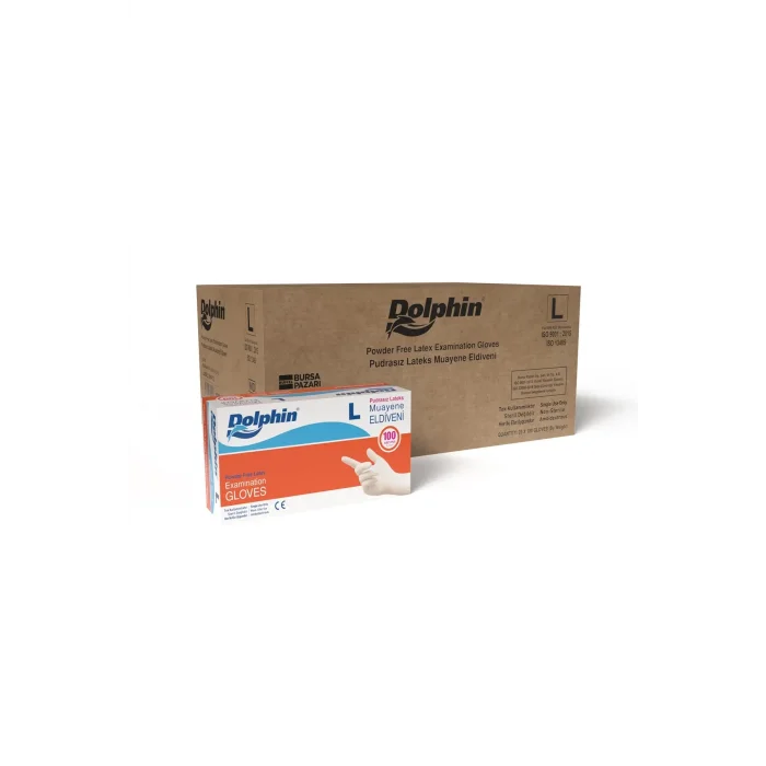 Dolphin Pudrasız Lateks Muayene Eldiveni L Beden 100 Adet x 20 Paket - MDR - Koli