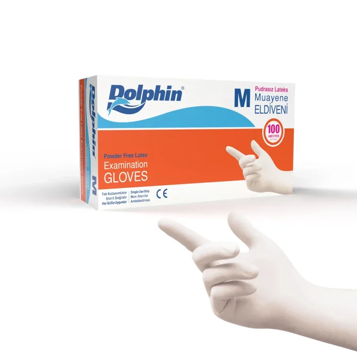 Dolphin Pudrasız Lateks Muayene Eldiveni M Beden 100 Adet - MDR