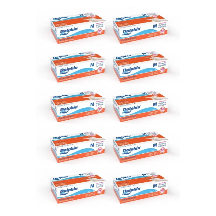 Dolphin Pudrasız Lateks Muayene Eldiveni M Beden 100 Adet x 10 Paket - MDR