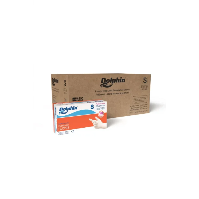 Dolphin Pudrasız Lateks Muayene Eldiveni S Beden 100 Adet x 20 Paket - MDR - Koli