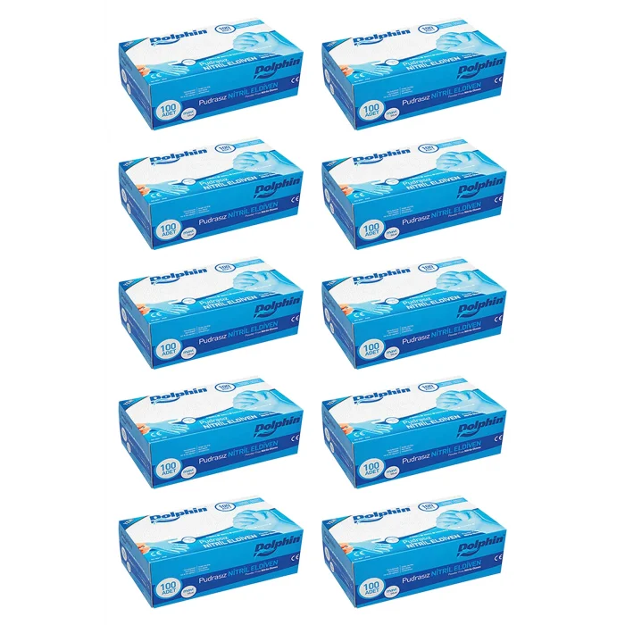 Dolphin Pudrasız Mavi Nitril Muayene Eldiveni M Beden | 10 Paket - MDR