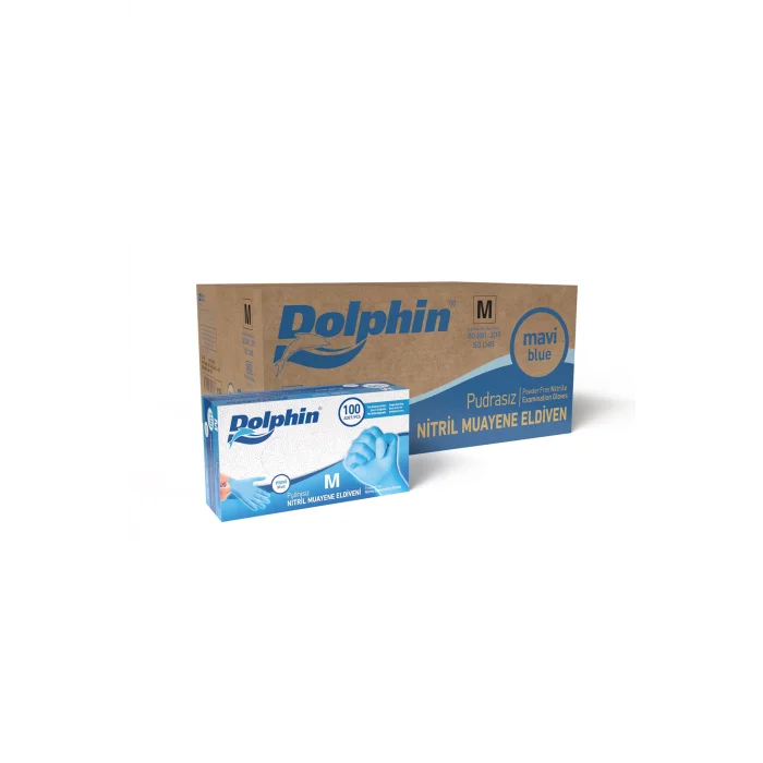 Dolphin Pudrasız Mavi Nitril Muayene Eldiveni M Beden | 20 Paket Koli - MDR