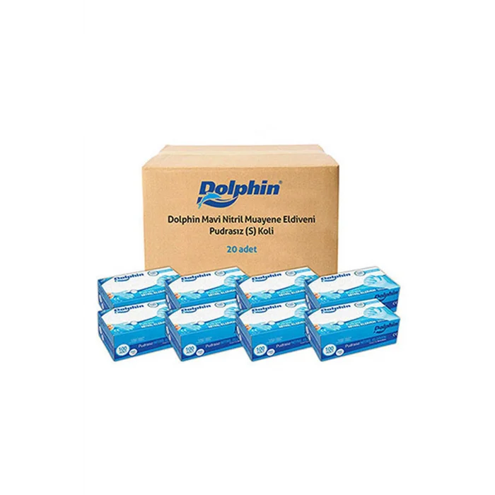 Dolphin Pudrasız Mavi Nitril Muayene Eldiveni S Beden | 20 Paket Koli - MDR