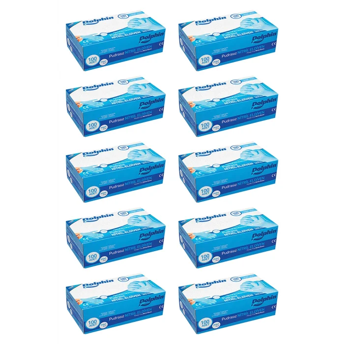 Dolphin Pudrasız Mavi Nitril Muayene Eldiveni XL Beden | 10 Paket - MDR