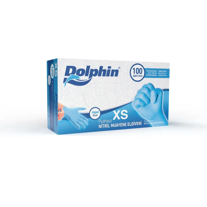 Dolphin Pudrasız Nitril Eldiven Mavi XS Beden 100 Adet - MDR