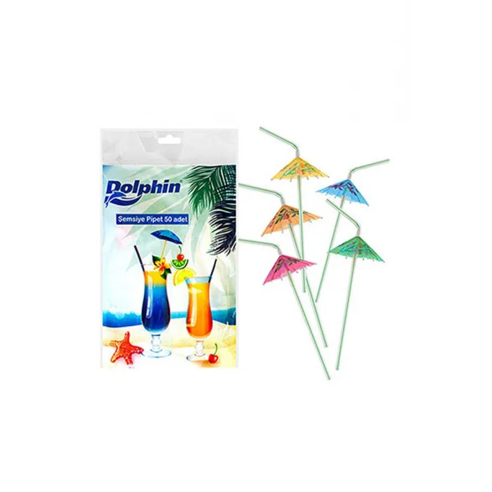 Dolphin Şemsiye Dekoratif Pipet 50 Adet