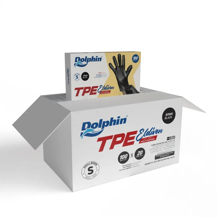 Dolphin Siyah TPE Eldiven S Beden 100 Adet x 20 Paket - Koli