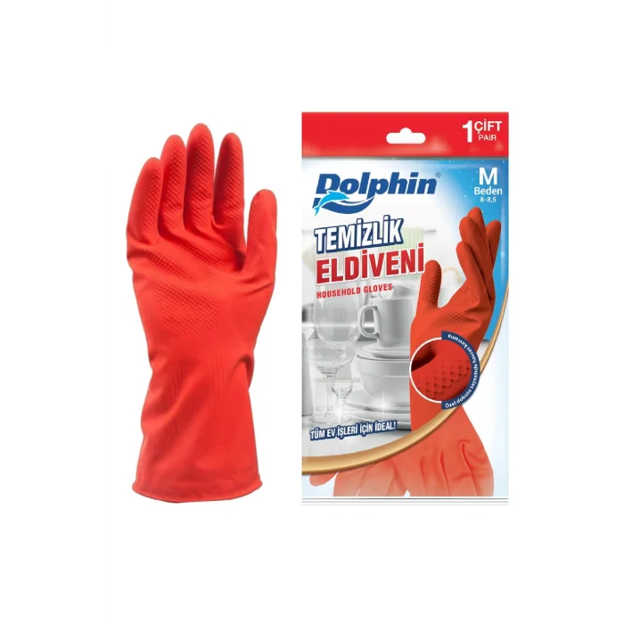 Dolphin Temizlik Eldiveni Kırmızı M 1 Çift