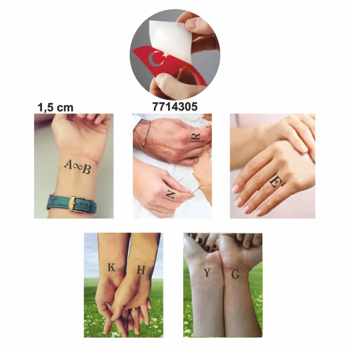 Düz Font Şerit Harf Seti Geçici Dövme Şablonu