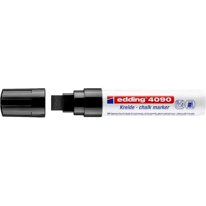 Edding 4090 Kara Tahta ve Cam için Likit Tebeşir Kalemi 15 mm Kesik Uç SİYAH