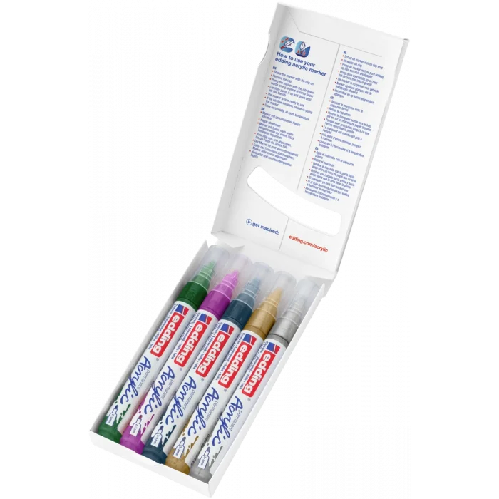 Edding 5100 Akrilik Boyama Markörü Seti 2-3 mm 5 RENK SET FESTIVE