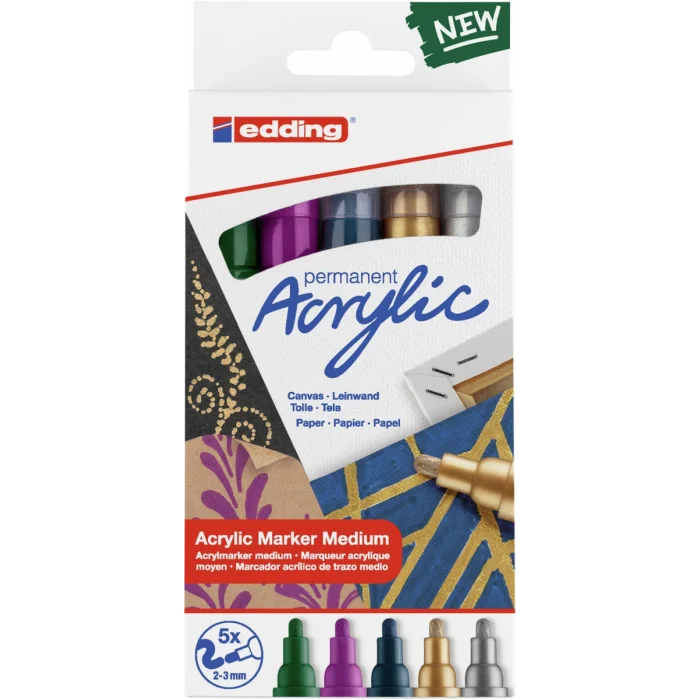 Edding 5100 Akrilik Boyama Markörü Seti 2-3 mm 5 RENK SET FESTIVE