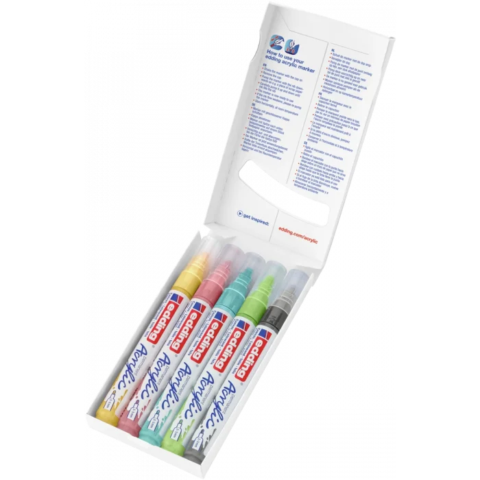Edding 5100 Akrilik Boyama Markörü Seti 2-3 mm 5 RENK SET PASTEL