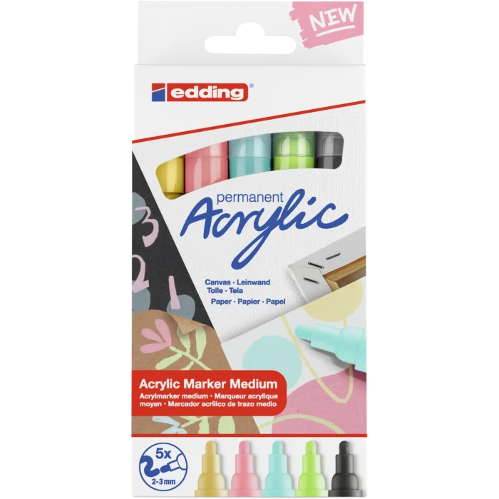 Edding 5100 Akrilik Boyama Markörü Seti 2-3 mm 5 RENK SET PASTEL