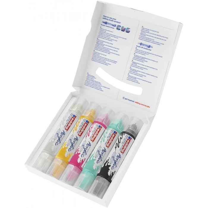 Edding 5400 Akrilik Boyama Markörü Seti 3D Double Liner 5 RENK SET BASIC