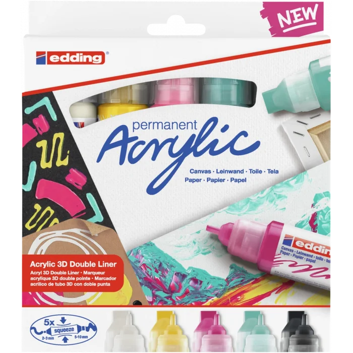 Edding 5400 Akrilik Boyama Markörü Seti 3D Double Liner 5 RENK SET BASIC