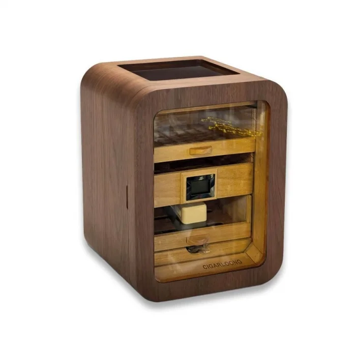 Elektronik Nemlendiricili Camlı 5 Çekmeceli Puro Kutusu Humidor Skylight Ceviz