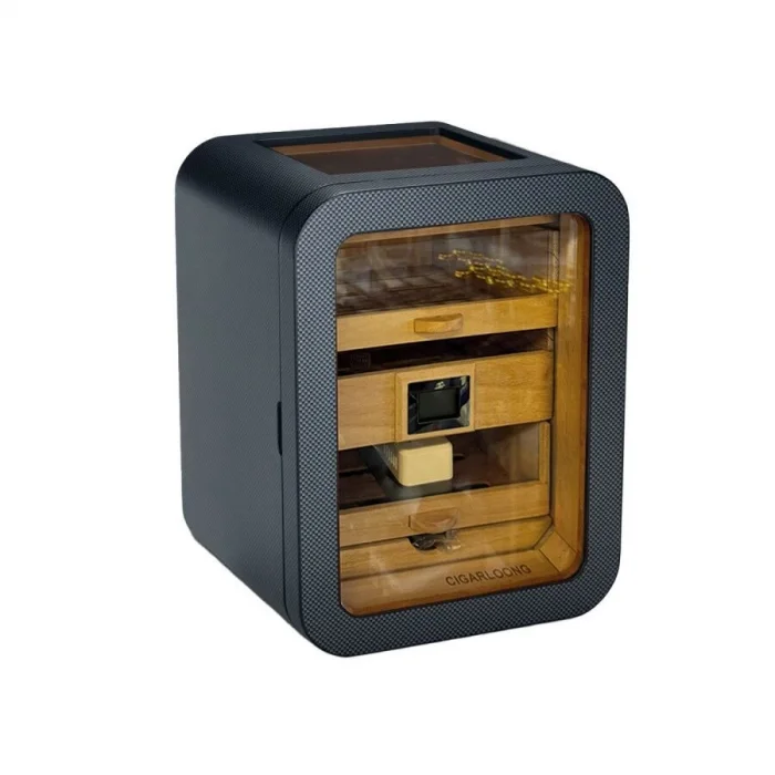 Elektronik Nemlendiricili Camlı 5 Çekmeceli Puro Kutusu Humidor Skylight Karbon Desen