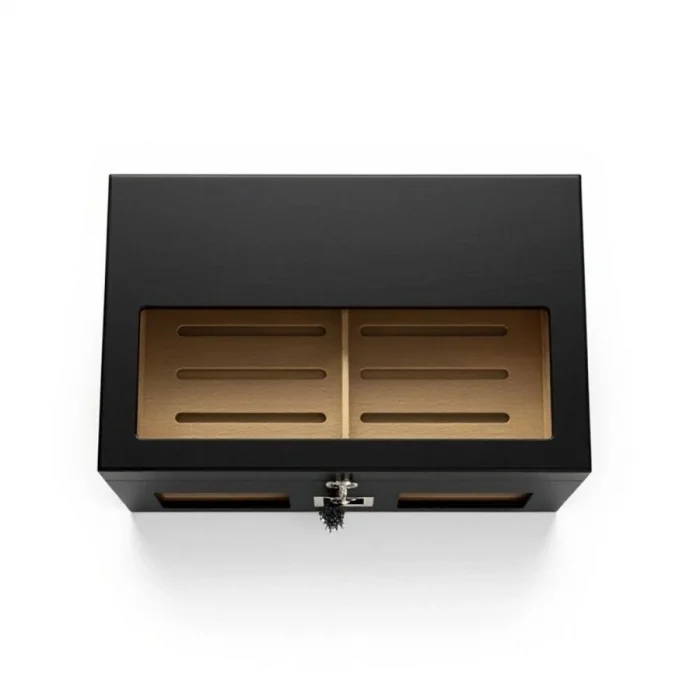 Elektronik Nemlendiricili Camlı Puro Kutusu Humidor Mat Siyah