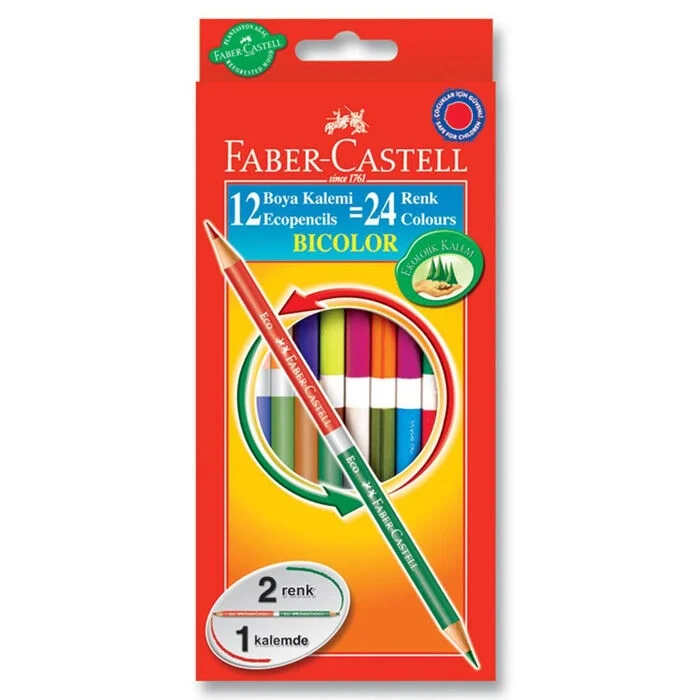 Faber Castell Bicolor Çift Uçlu Kuru Boya 12li 24 Renk
