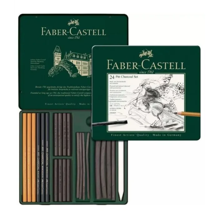 Faber Castell Pitt Charcoal İşlenmiş Kömür Karakalem Eskiz Çizim Seti 24 Parça