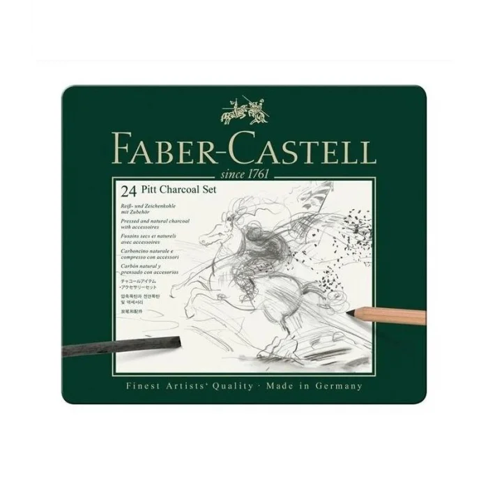 Faber Castell Pitt Charcoal İşlenmiş Kömür Karakalem Eskiz Çizim Seti 24 Parça
