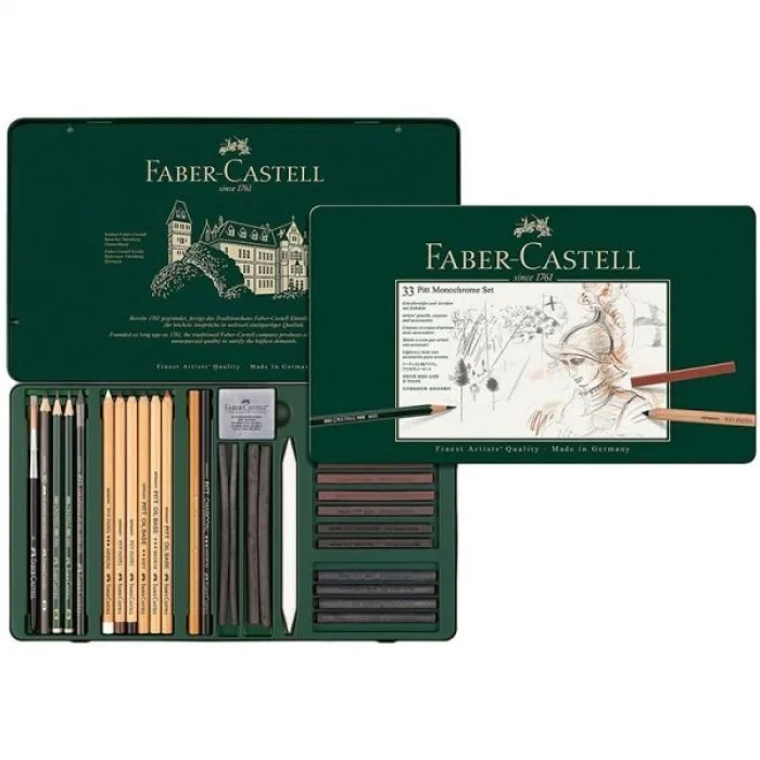 Faber Castell Pitt Monochrome Karakalem Eskiz Çizim Seti 33 Parça
