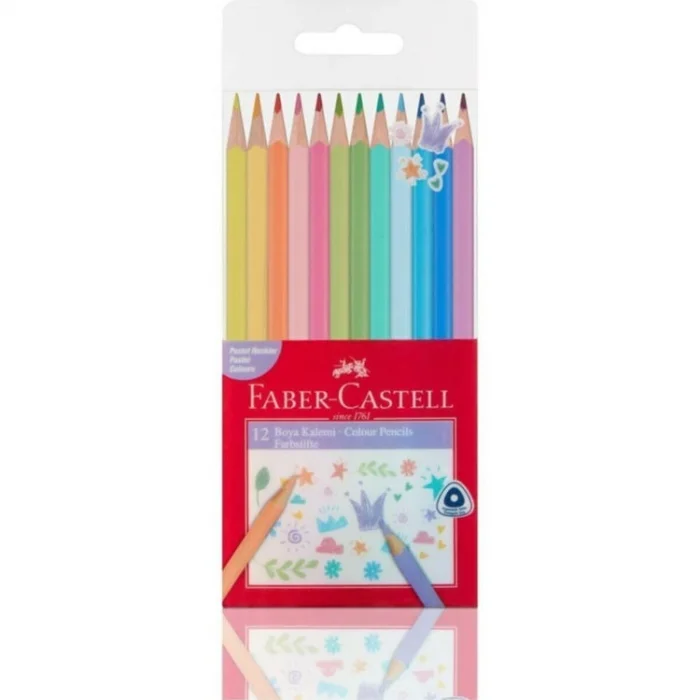 Faber Castell Üçgen Kuru Boya 12 Renk Pastel Renkler