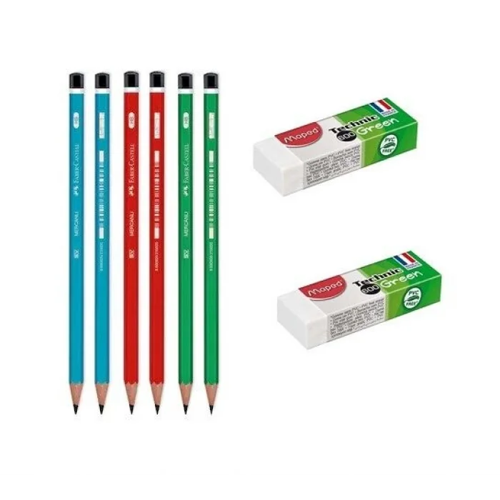 FC Kurşun Kalem 6 Adet + 2 Adet Silgi Set