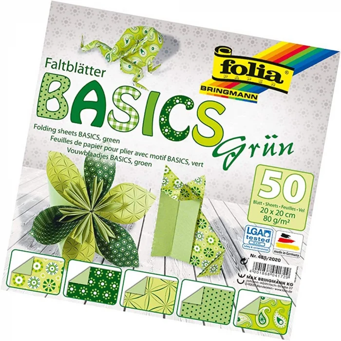 Folia Origami Kağıdı 20x20 cm. 5 Desen 50 Yaprak Basic Yeşil