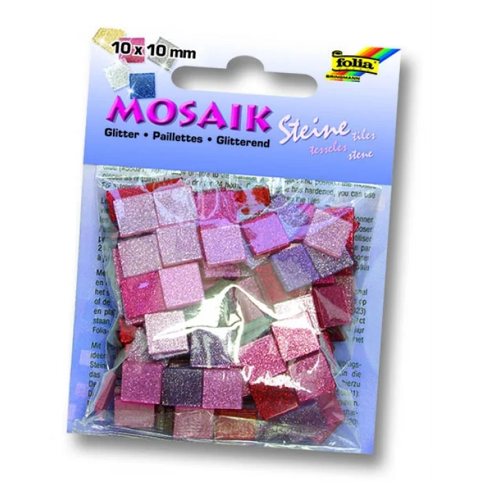 Folia Simli Mozaik Taşı 10x10 mm. 190 Adet GLİTTER PEMBE