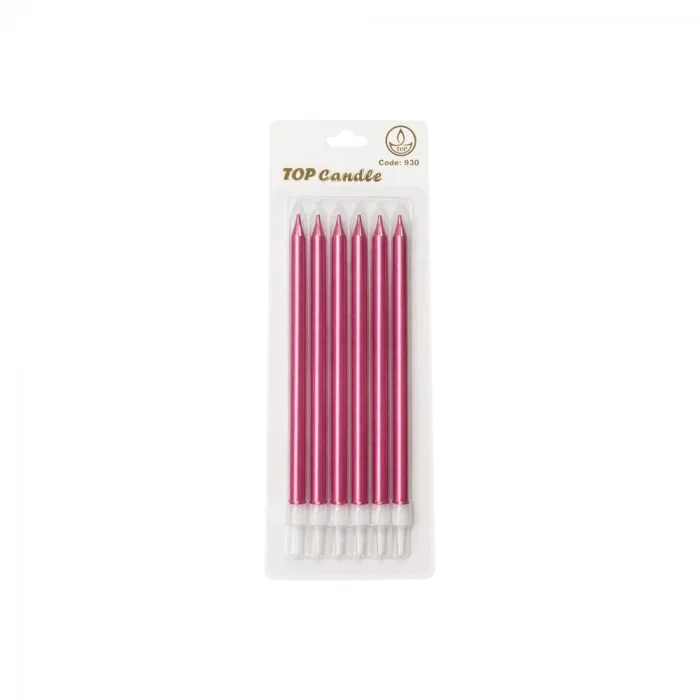 Fuşya Uzun Pasta Mum Seti 15cm 6 Parça