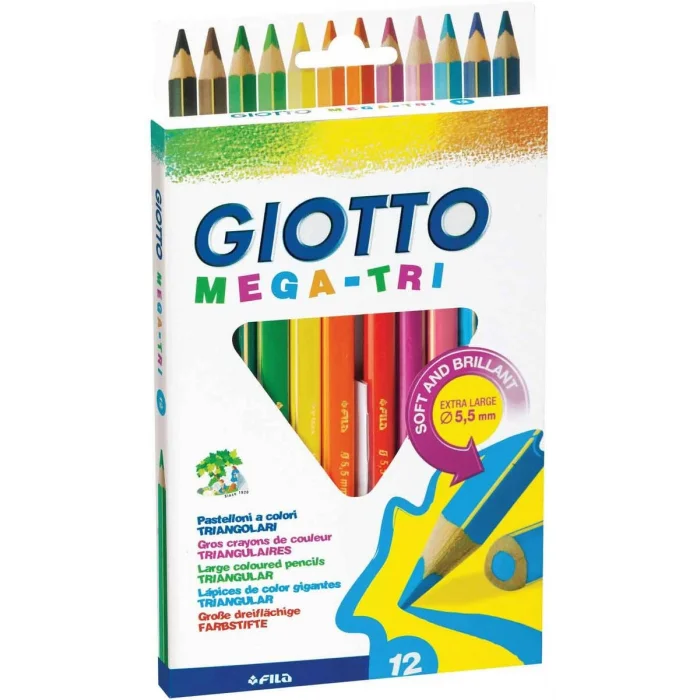 Giotto Mega-Tri Üçgen Jumbo Kuru Boya 12 Renk