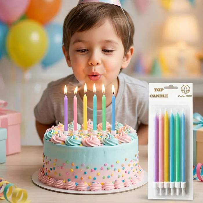 Gökkuşağı Renkleri Pasta Mumu Seti 15 cm 6 Parça