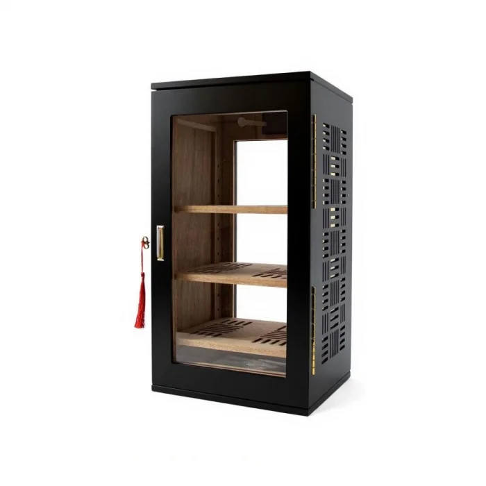 Gold Tasarım 3 Raflı Puro Kutusu Humidor Mat Siyah 120s