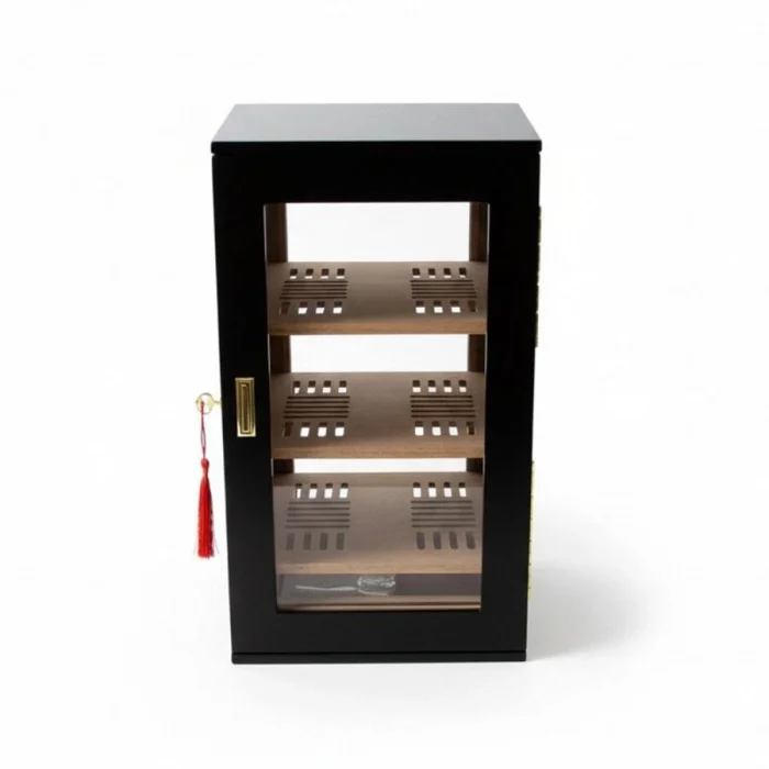 Gold Tasarım 3 Raflı Puro Kutusu Humidor Mat Siyah 120s