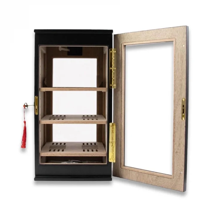 Gold Tasarım 3 Raflı Puro Kutusu Humidor Mat Siyah 120s