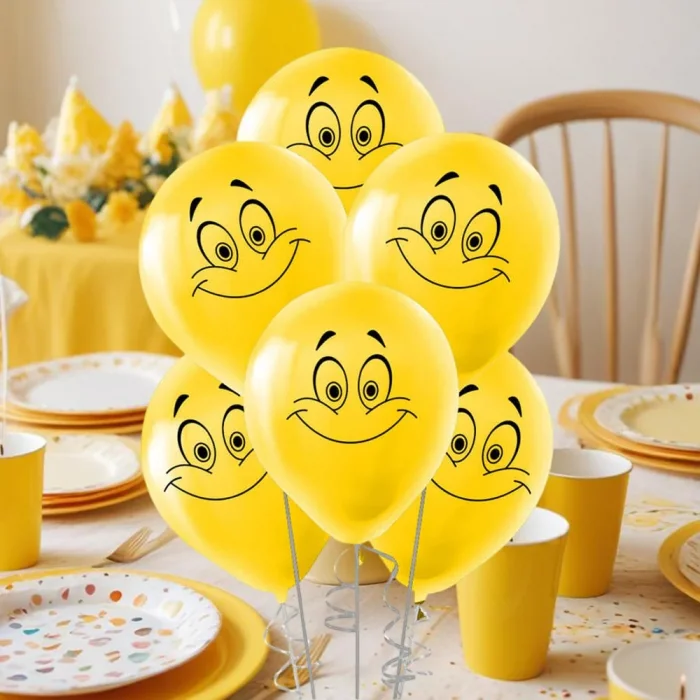 Gülen Yüz Baskılı Sarı Balon 12