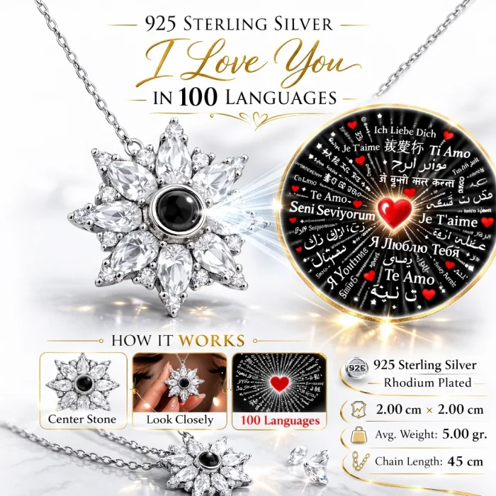 Gümüş 100 Dilde Seni Seviyorum Lotus Kadın Kolye