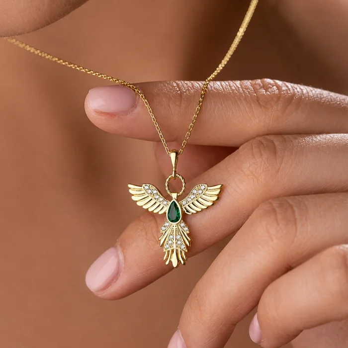 Gümüş Anka Kuşu Figürlü Gold Kadın Kolye