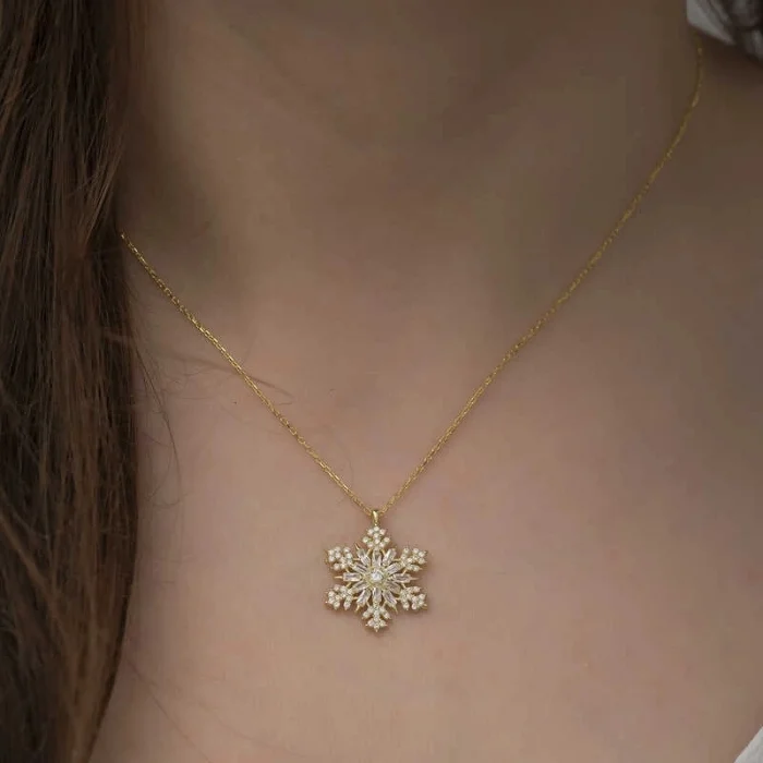 Gümüş Gold Kar Tanesi Kolye
