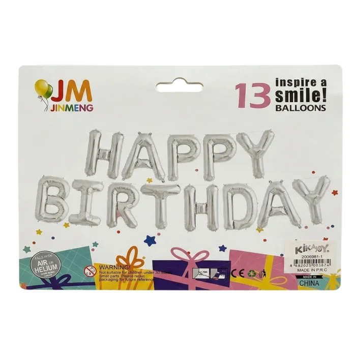 Gümüş Happy Birthday Banner Folyo Balon