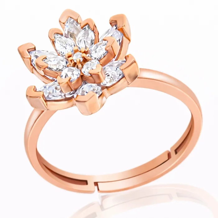 Gümüş Rose Beyaz Taşlı Lotus Çiçeği Kadın Yüzük